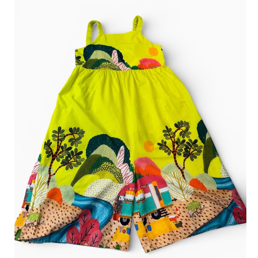Precoce‎ Girls Yellow Landscape Print Wide Leg Cotton Jumpsuit Size 12